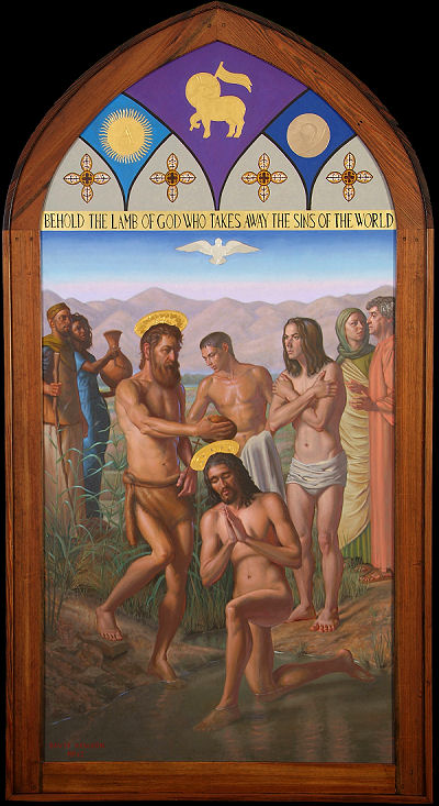 Baptism of Christ by John  24 kt gold water gilt and oil on wood
