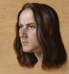 color sketch by artist Dave Hewson - head study for Baptism Scene (Kevin) oil on wood