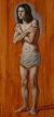 color sketch by artist Dave Hewson - figure study of Baptism scene (oil on wood) 